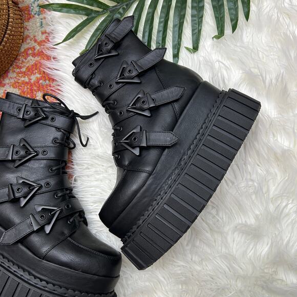 $135 Lamoda Unstable Chunky Ankle Creeper Boots 5 Faux Leather Goth Platform - Picture 4 of 10